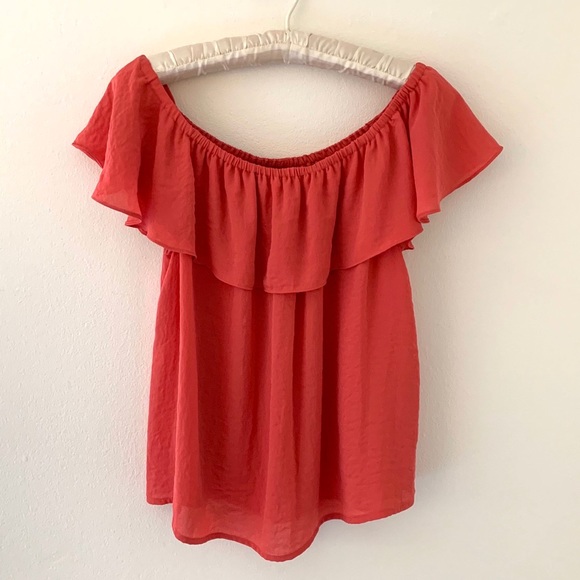 Anthropologie Maeve Off-The-Shoulder Coral Top - Picture 3 of 6